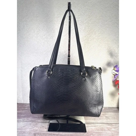 Coach 36879 Stamped Snakeskin Stanton Carryall Navy Leather Handbag - Picture 4 of 17